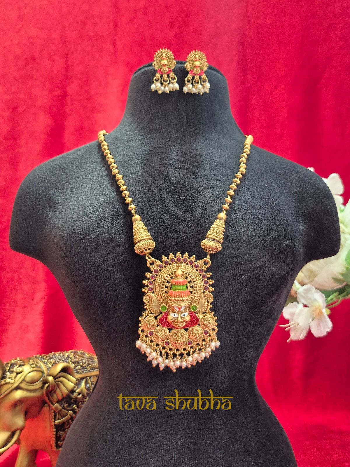 Kathakali-Inspired Face Design Temple Necklace Set
