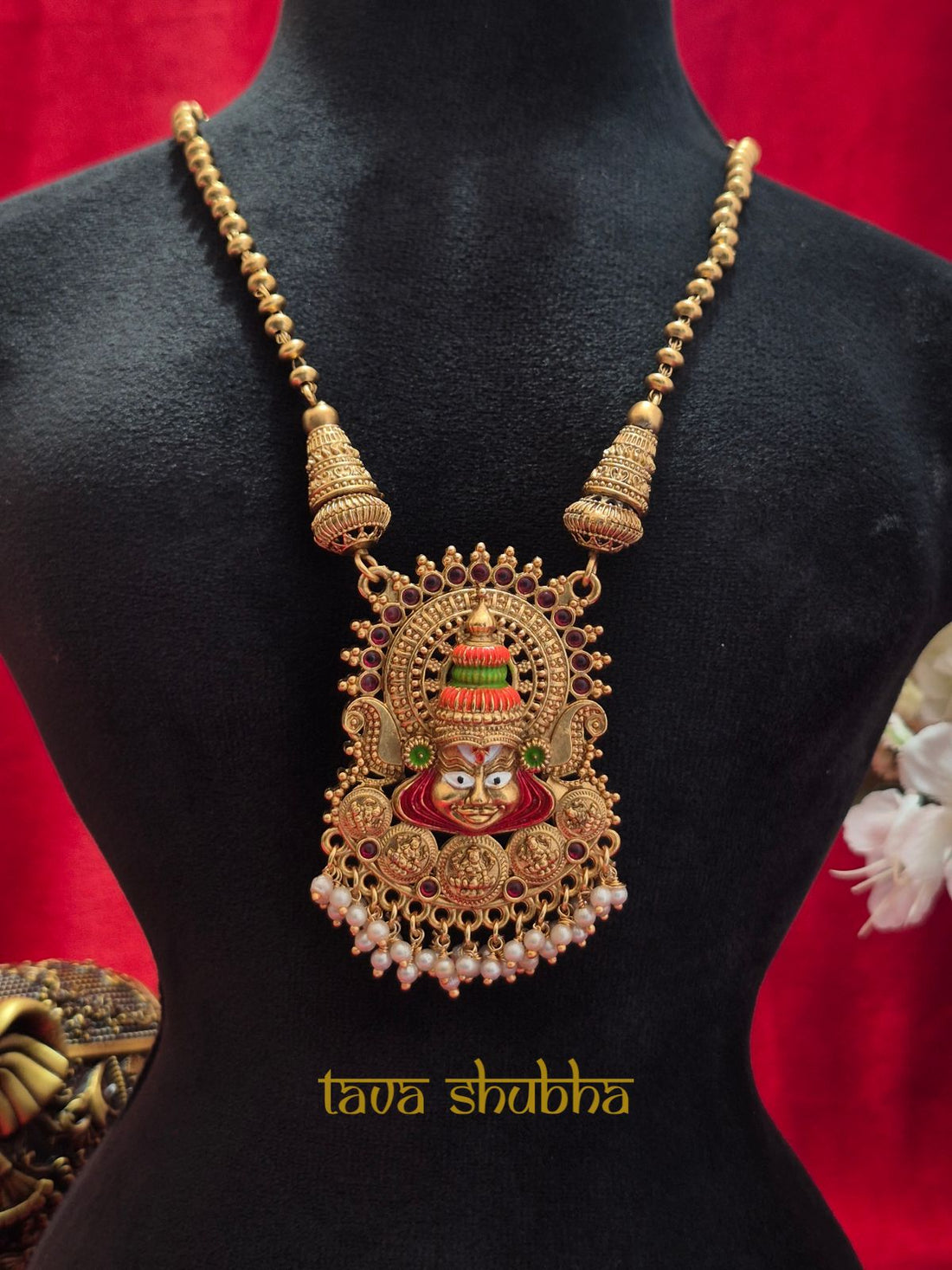 Kathakali-Inspired Face Design Temple Necklace Set