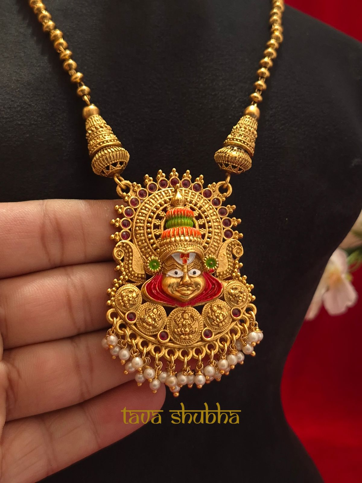 Kathakali-Inspired Face Design Temple Necklace Set