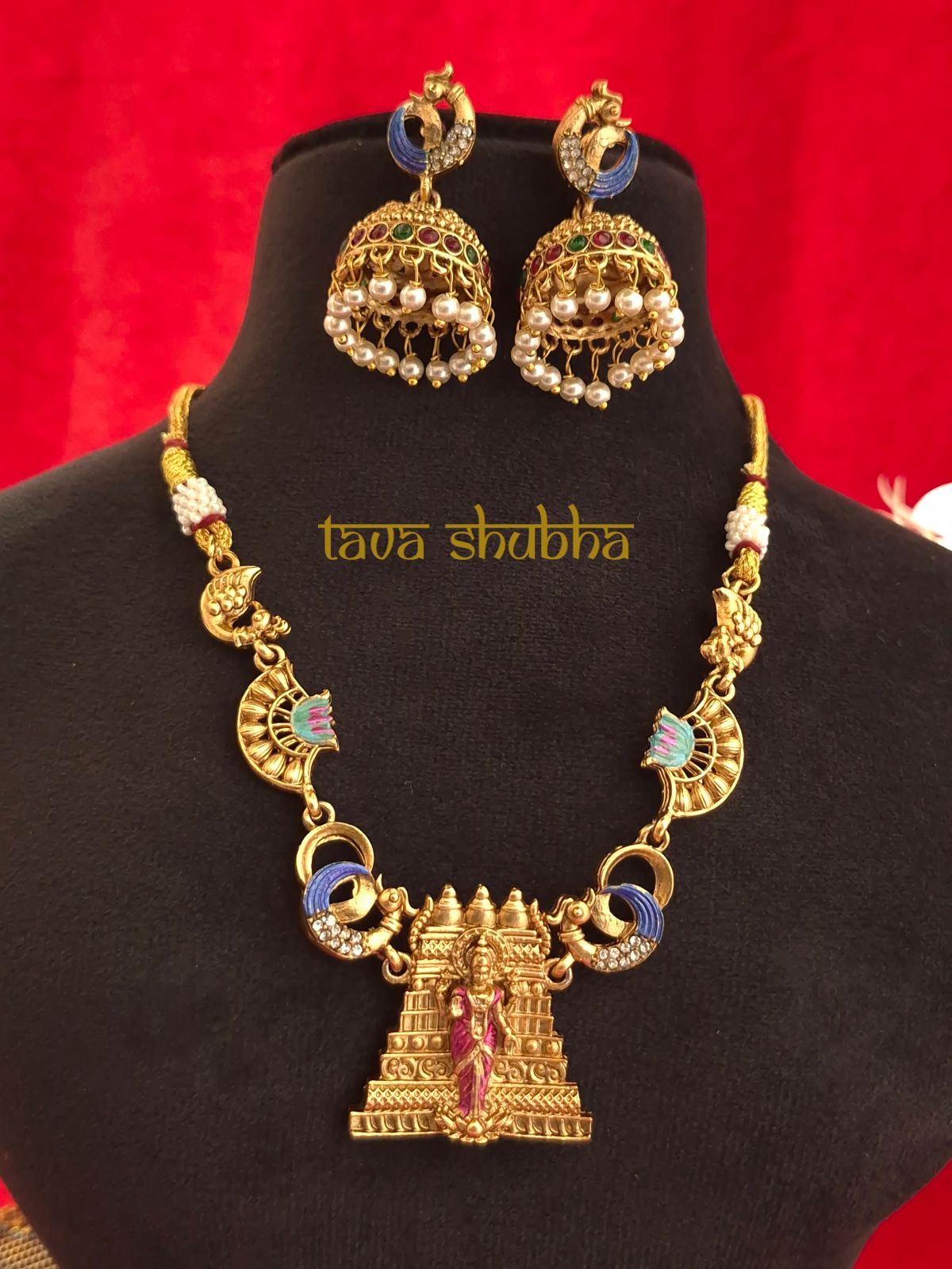 Meenakshi Amman Gopuram Short Necklace Set (TS1004)