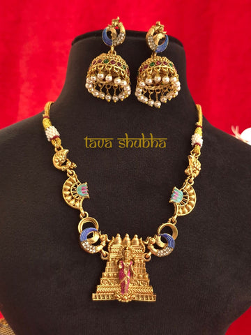 Meenakshi Amman Gopuram Short Necklace Set (TS1004)
