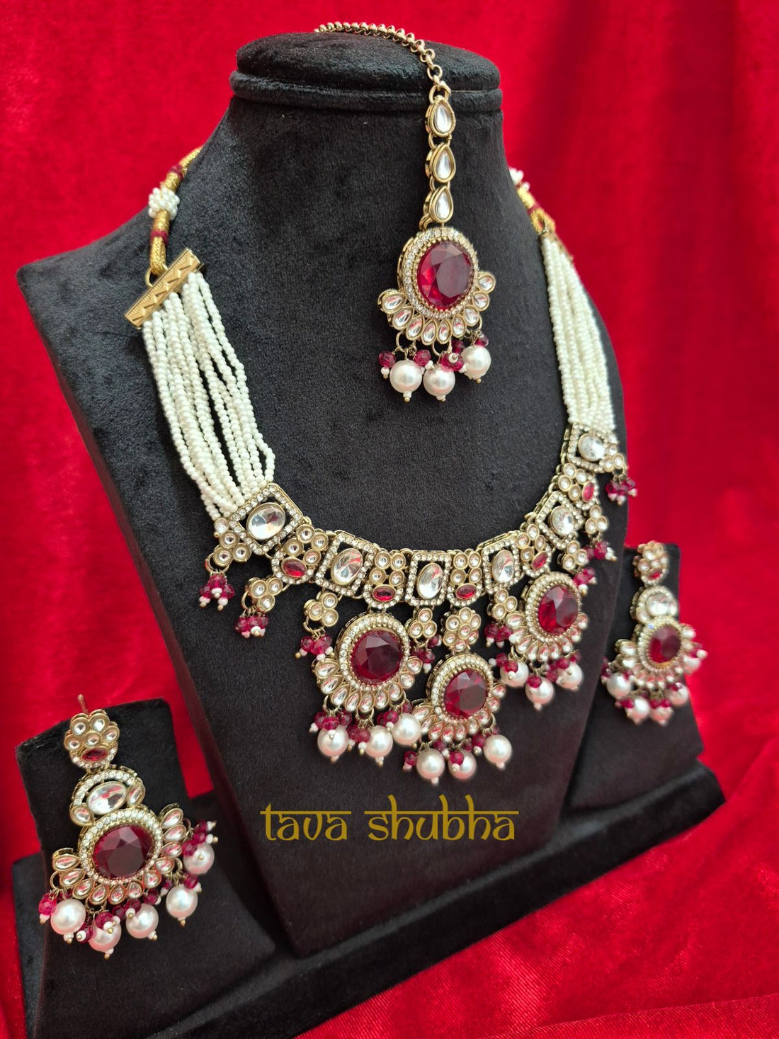 Rumani Indian Half Bridal Necklace Set With Earrings & Maang Tikka (TS1001)